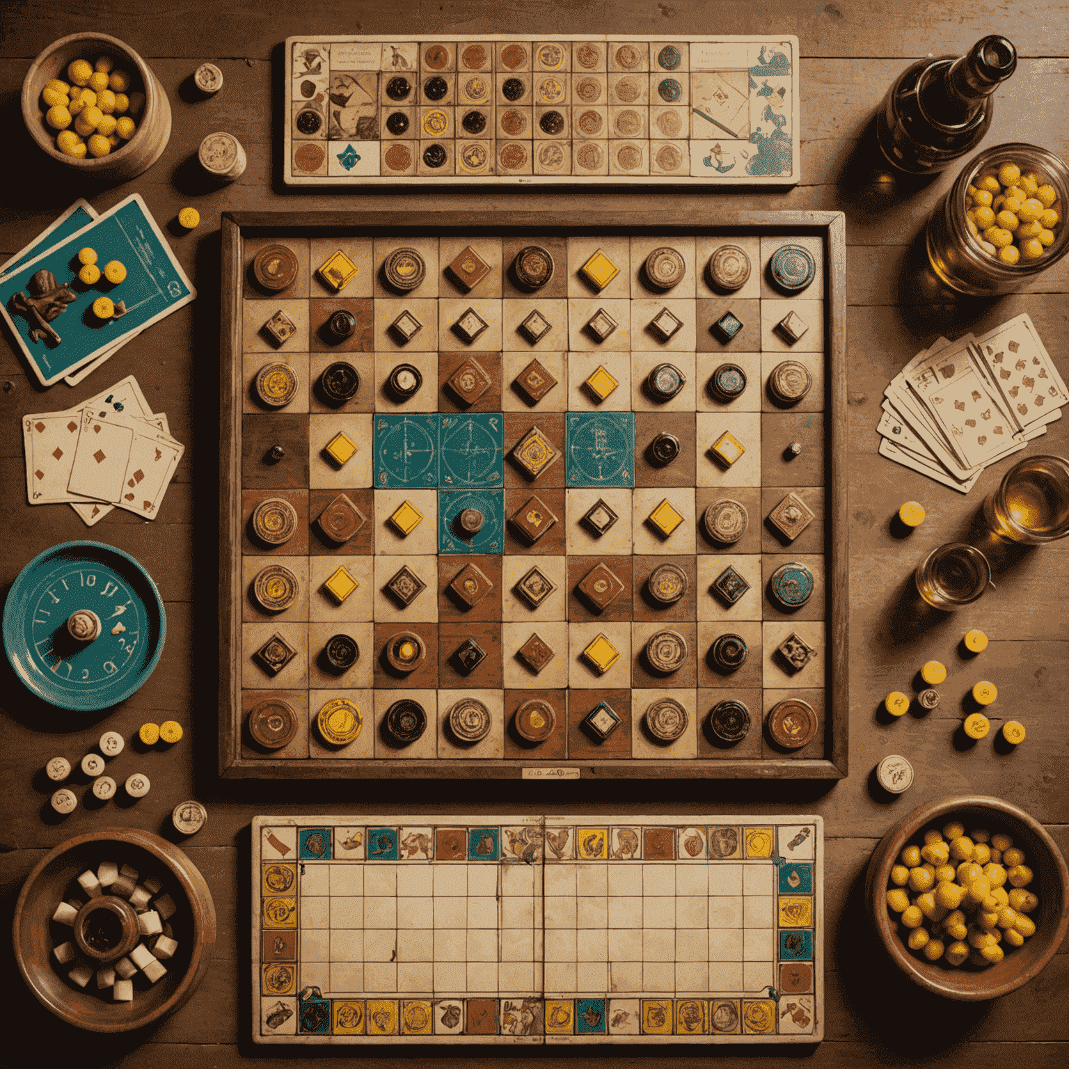 A montage of historical Spanish board games, featuring ancient game boards, traditional pieces, and modern Spanish classics. The image transitions from old to new, showcasing the evolution of board games in Spain.