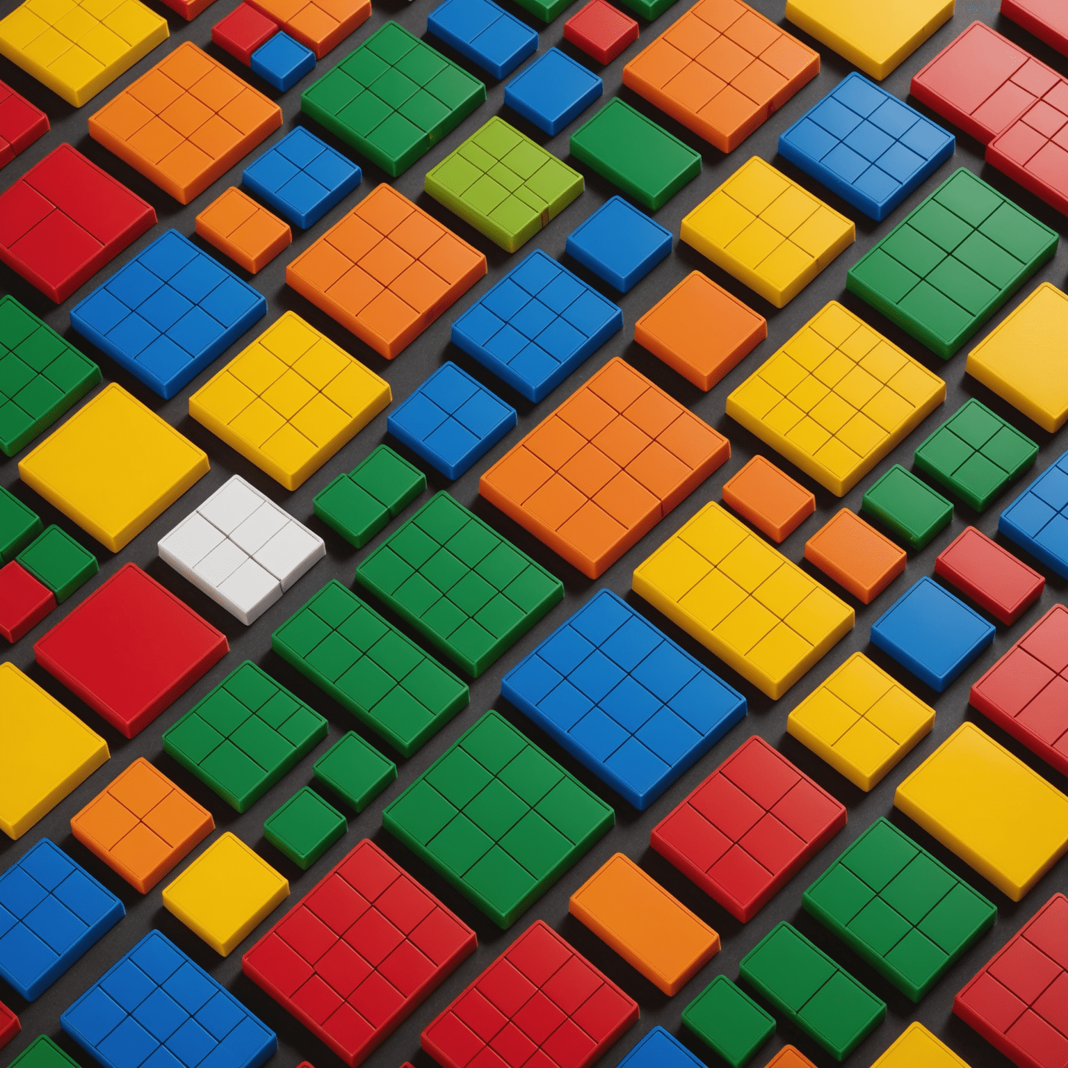 Blokus game pieces in various shapes and colors arranged on the game board